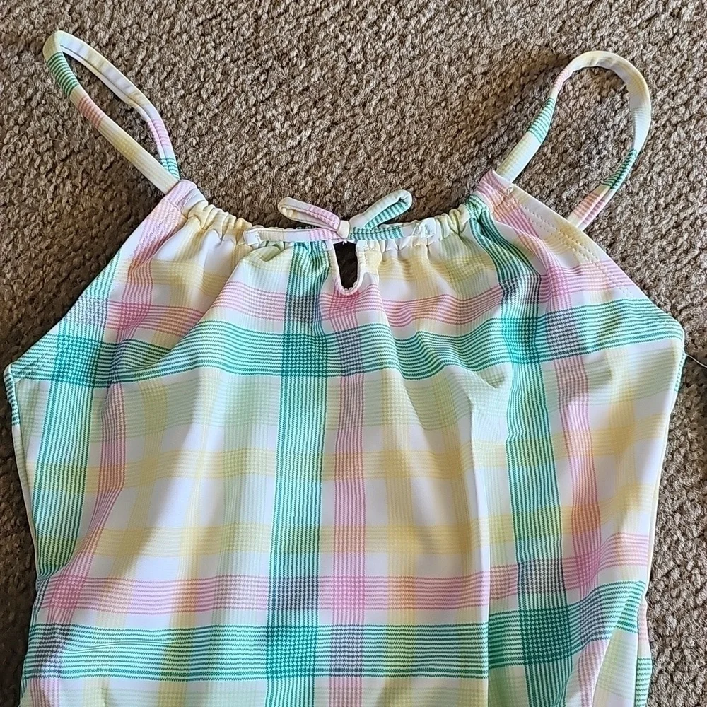 Old Navy Girls Pastel Plaid One Piece Swimsuit Large